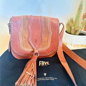 Frye Tan Leather saddle  Crossbody Bag with Tassel
